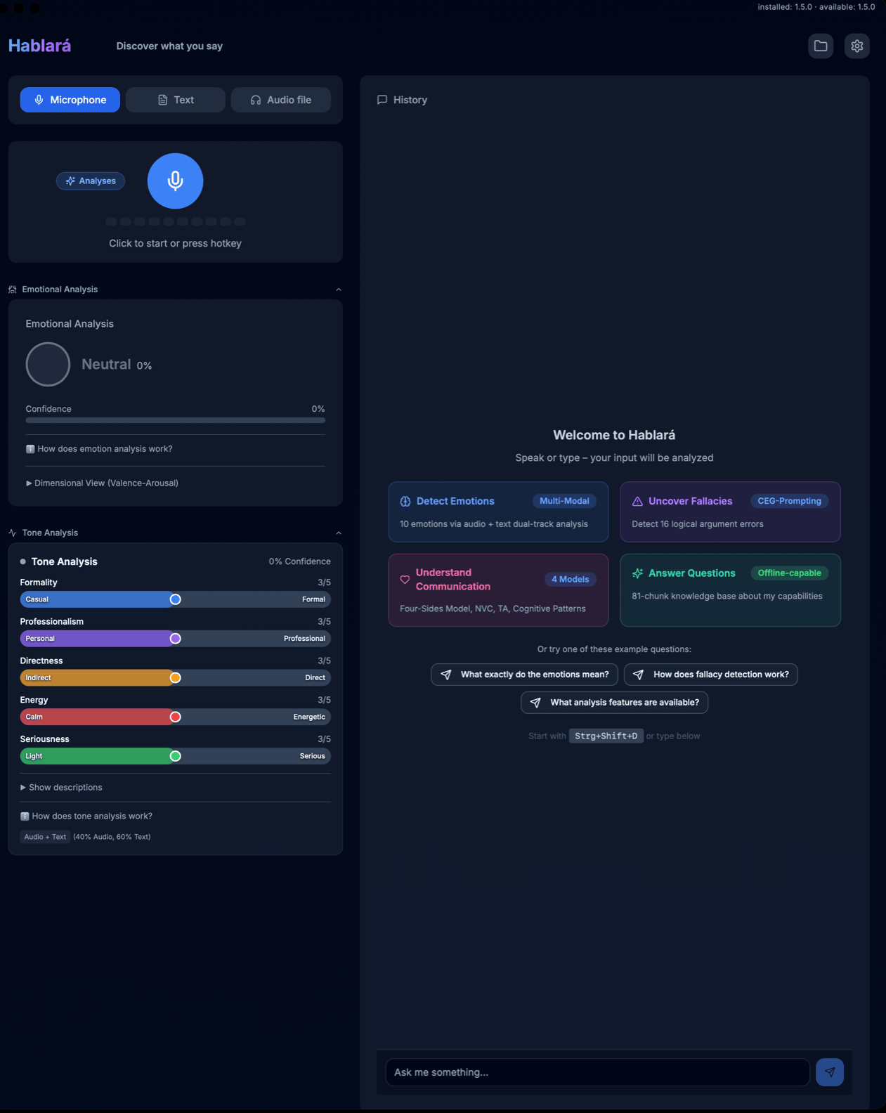 Hablará Desktop App Screenshot - Emotion Analysis and AI-powered Communication Analysis