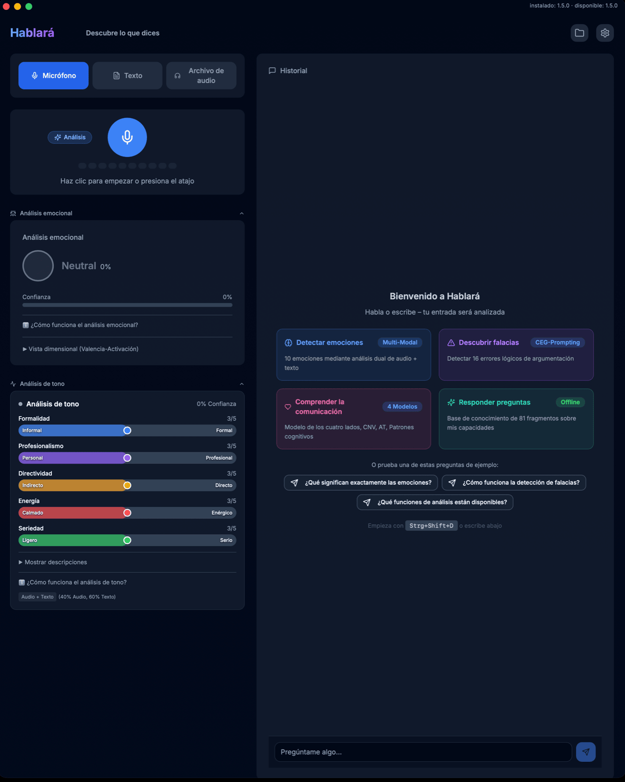 Captura de pantalla de la app Hablará - Análisis de Emociones y Análisis de Comunicación con IA