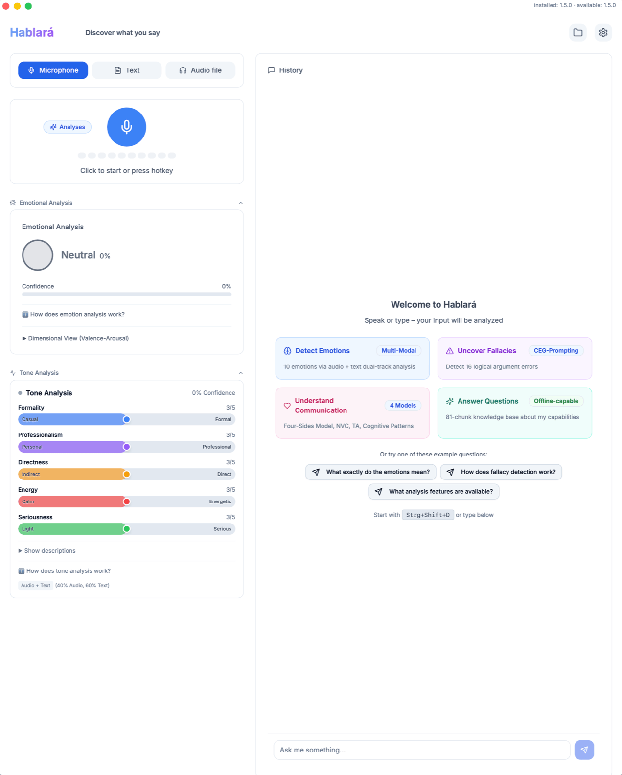 Hablará Desktop App Screenshot - Emotion Analysis and AI-powered Communication Analysis